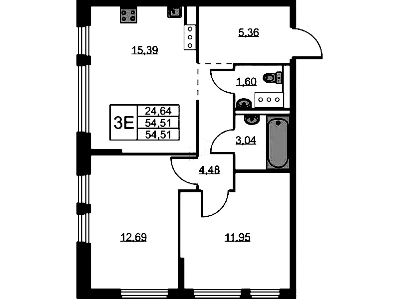 2-комнатная квартира 54.51 м², 2/11 эт., ЖК «Новое Колпино»